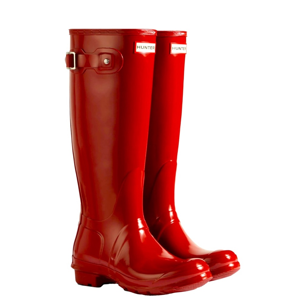 HP 🎉 EUC Hunter Women's Original Tall Gloss Rain Boots in Military Red. Size 6.
